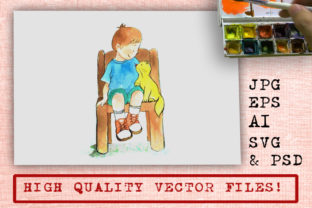 Boy and Cat Watercolor Cartoon Illustrations
