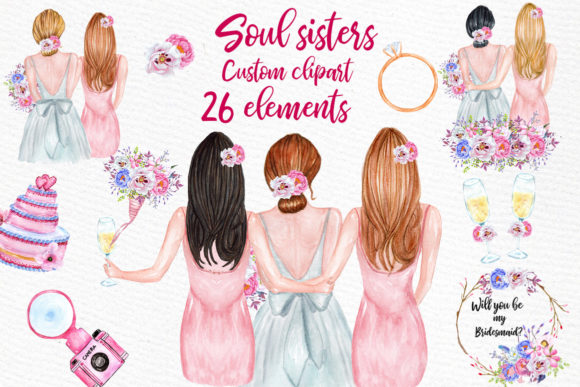 Bridesmaid Best Friends Clipart & Illustrations