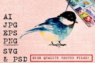 Cute Blue Bird Watercolor Illustrations