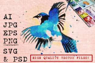 Flying Blue Watercolor Bird Illustrations