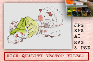 Guinea Pig Family Cartoon Watercolor Illustrations