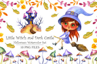 Halloween Watercolor Set: Witch & Castle Illustrations