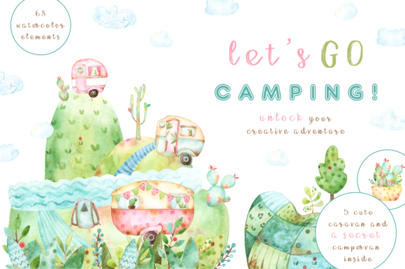 Let's Go Camping Summer Set Illustrations