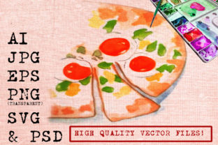 Pizza with Eggs Watercolor Illustrations
