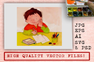 Watercolor Cartoon Thinking Before Writing Review